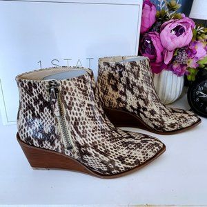 1. State | Kipp Wedge Bootie Beige Black Snake Print Leather Ankle New Size 7